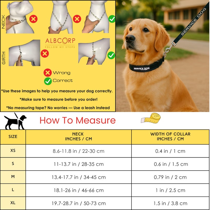 Albcorp Reflective Service Dog Collar â€“ Sizes XS to XL (8.6â€“28.7 Inches), Service Dog Rubber Patch, Neoprene-Padded Comfort & High-Visibility Gear for Dedicated Handlers, Medium, Red - Image 3